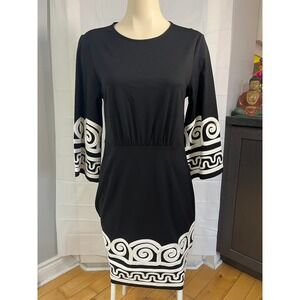 Uchuu Montreal Black White Soutache Embroidered Sheath Dress 3/4 Sleeve